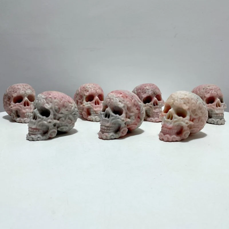 7 Pieces Pink Opal Skull Carving - Image 8