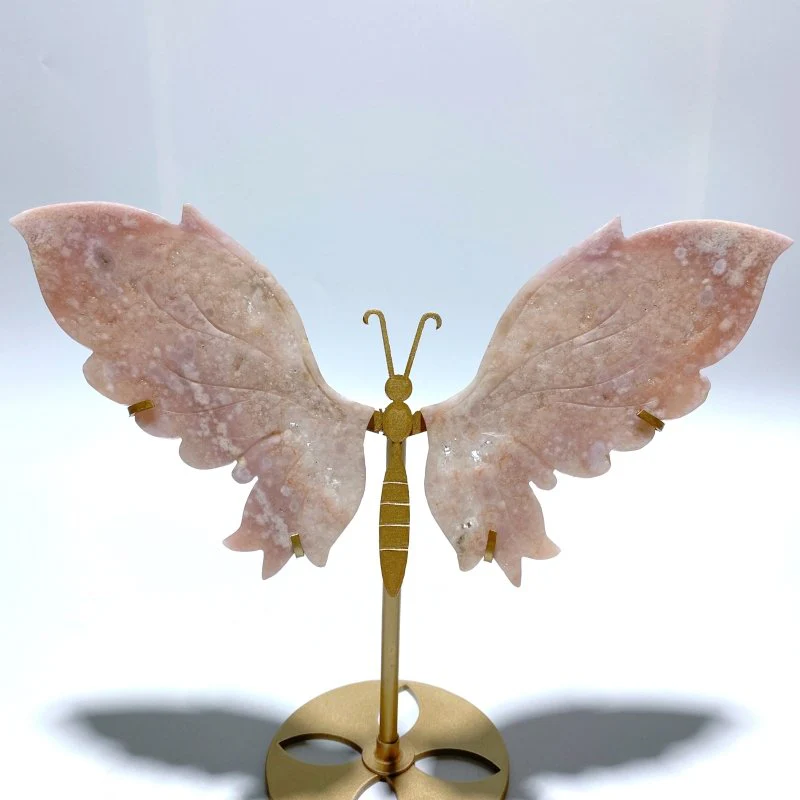 Pink Sakura Agate Butterfly Wing Carving With Stand - Image 2