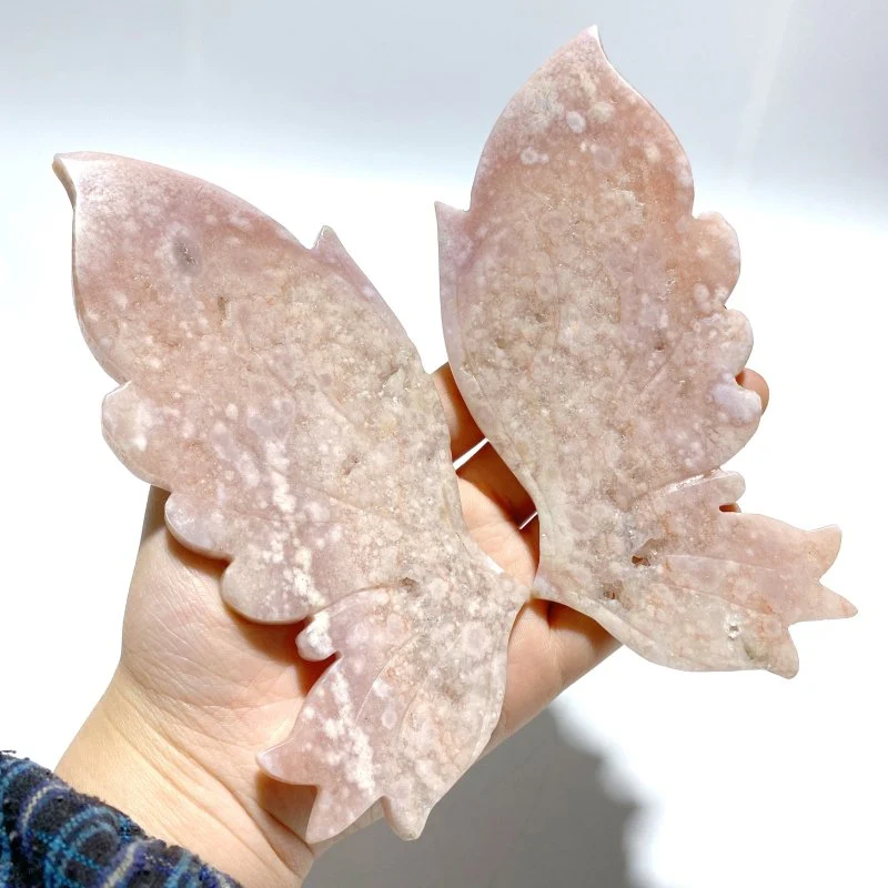 Pink Sakura Agate Butterfly Wing Carving With Stand - Image 5