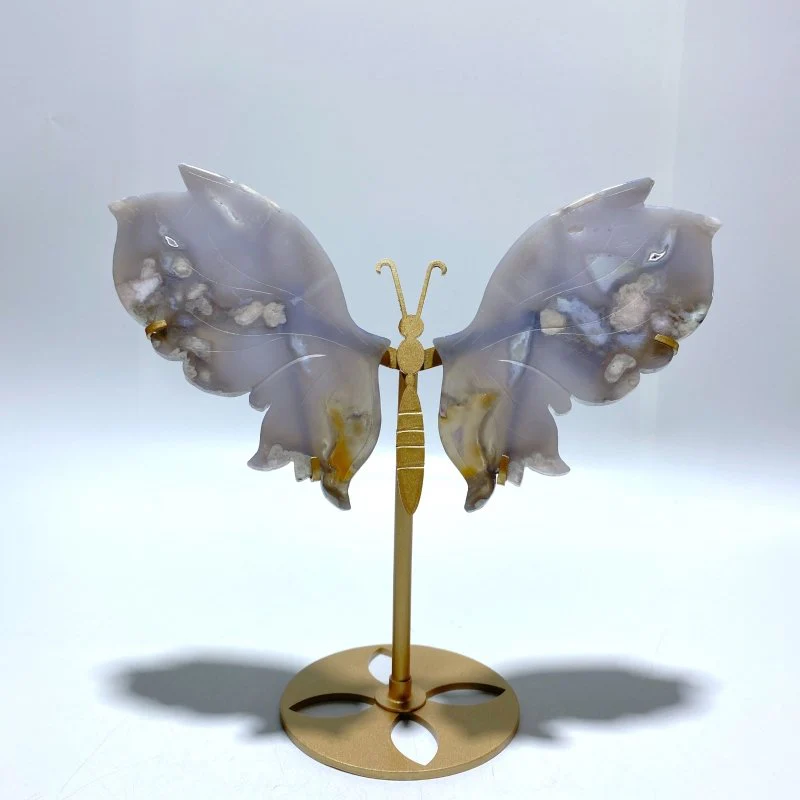 Beautiful Sakura Flower Agate Butterfly Wing Carving With Stand