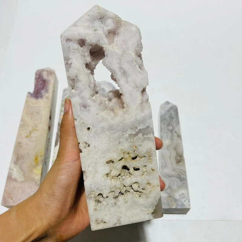 6 Pieces Large Pink Sakura Flower Agate Geode Four-Sided Points - Image 2