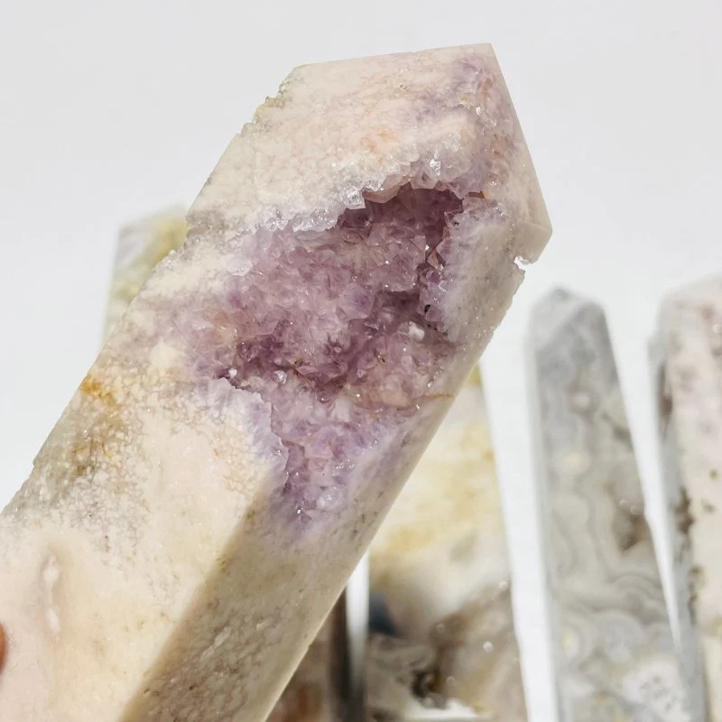 6 Pieces Large Pink Sakura Flower Agate Geode Four-Sided Points - Image 5