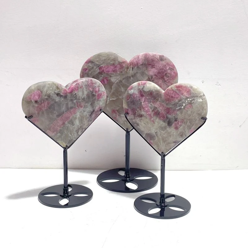 7 Pieces Pink Tourmaline Heart With Stand - Image 6
