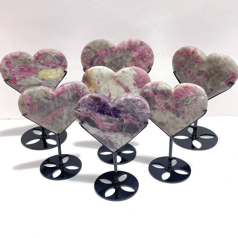 7 Pieces Pink Tourmaline Heart With Stand - Image 7