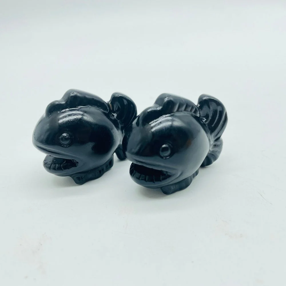 Piranha Carving Wholesale Obsidian & Yellow Calcite - Image 3