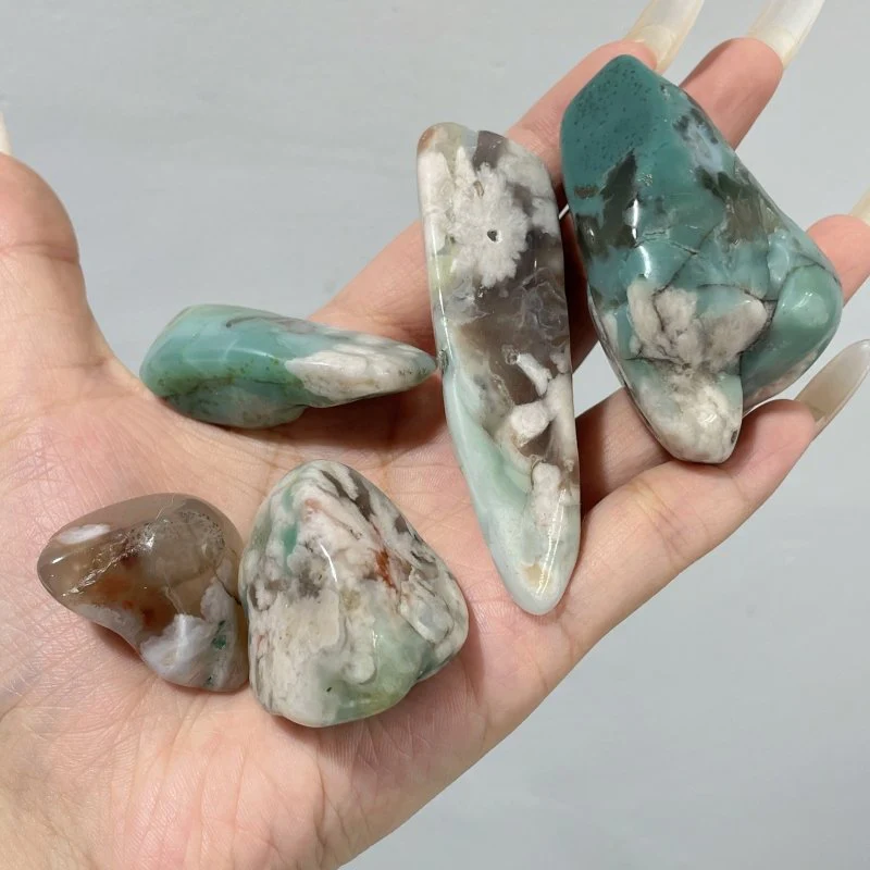 Polished Green Sakura Flower Agate Free Form Mixed Size Wholesale - Image 2