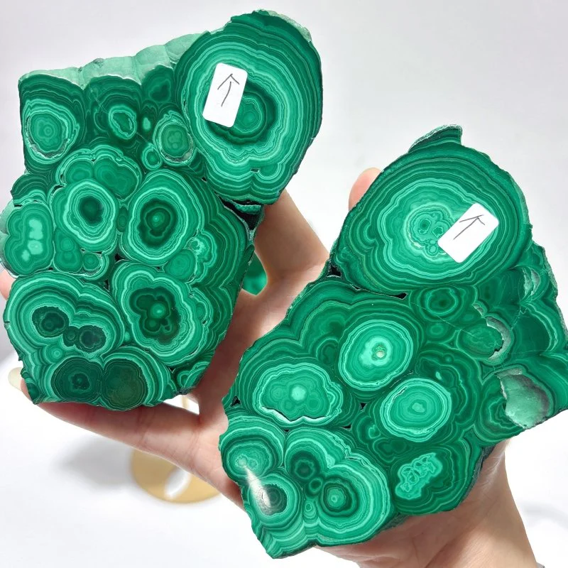 2 Pairs Polished Malachite Raw Slab Butterfly Wing Crystal Carving With Stand (#1) - Image 3