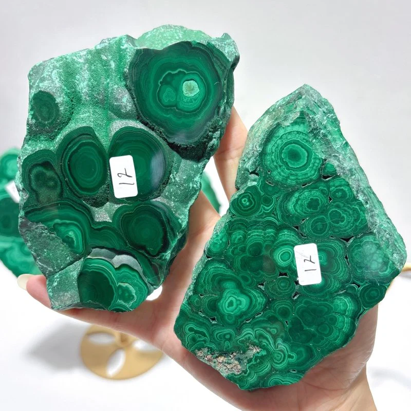 2 Pairs Polished Malachite Raw Slab Butterfly Wing Crystal Carving With Stand (#1) - Image 5