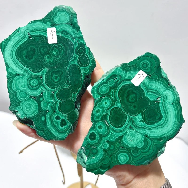 2 Pairs Polished Malachite Raw Slab Butterfly Wing Crystal Carving With Stand (#1) - Image 6