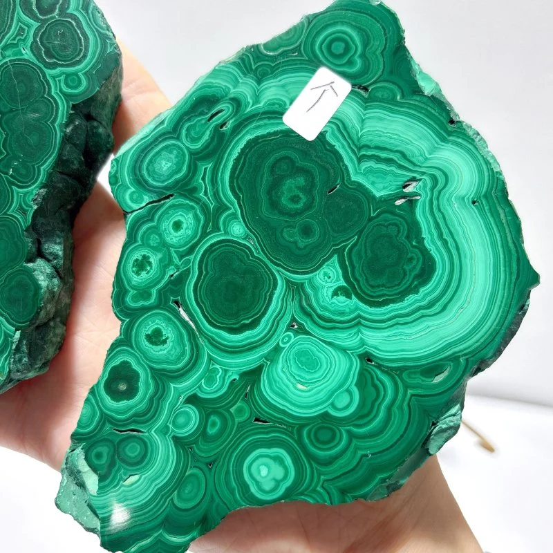 2 Pairs Polished Malachite Raw Slab Butterfly Wing Crystal Carving With Stand (#1) - Image 7