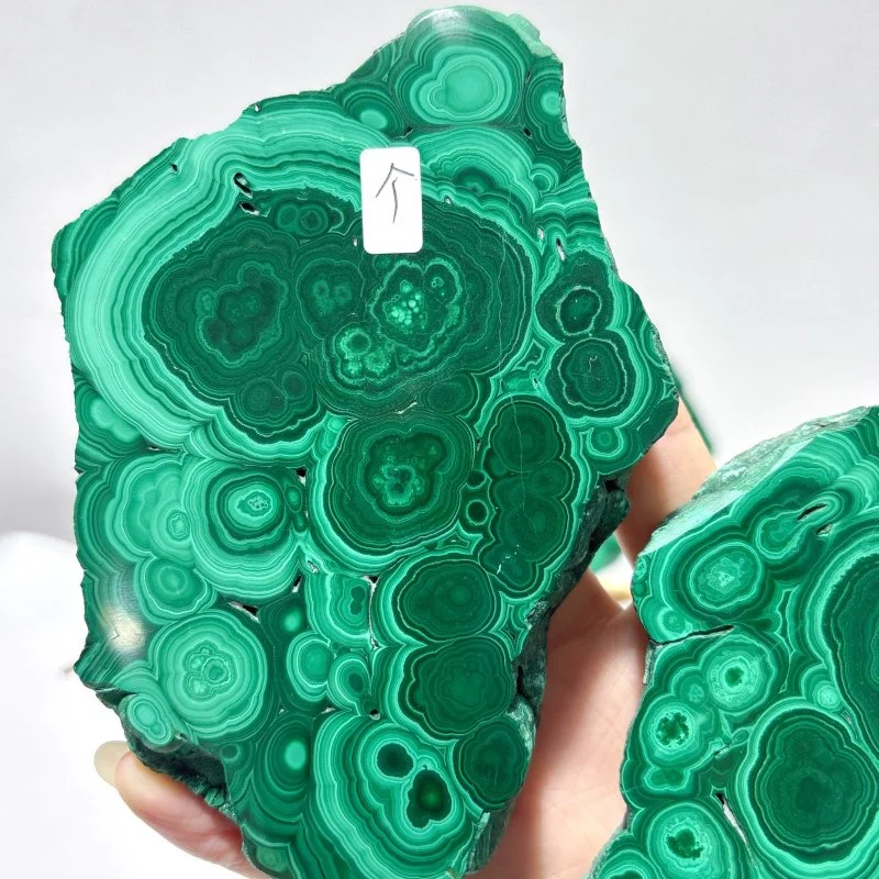 2 Pairs Polished Malachite Raw Slab Butterfly Wing Crystal Carving With Stand (#1) - Image 8