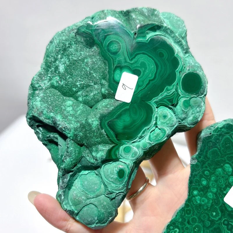 2 Pairs Polished Malachite Raw Slab Butterfly Wing Crystal Carving With Stand (#1) - Image 9