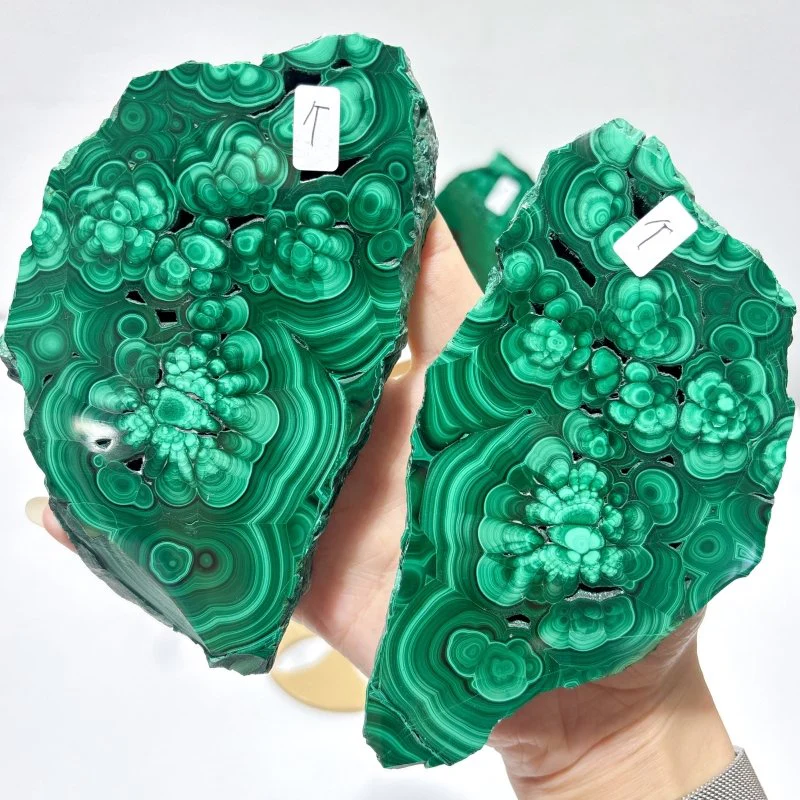 2 Pairs Polished Malachite Raw Slab Butterfly Wing With Stand (#3) - Image 6