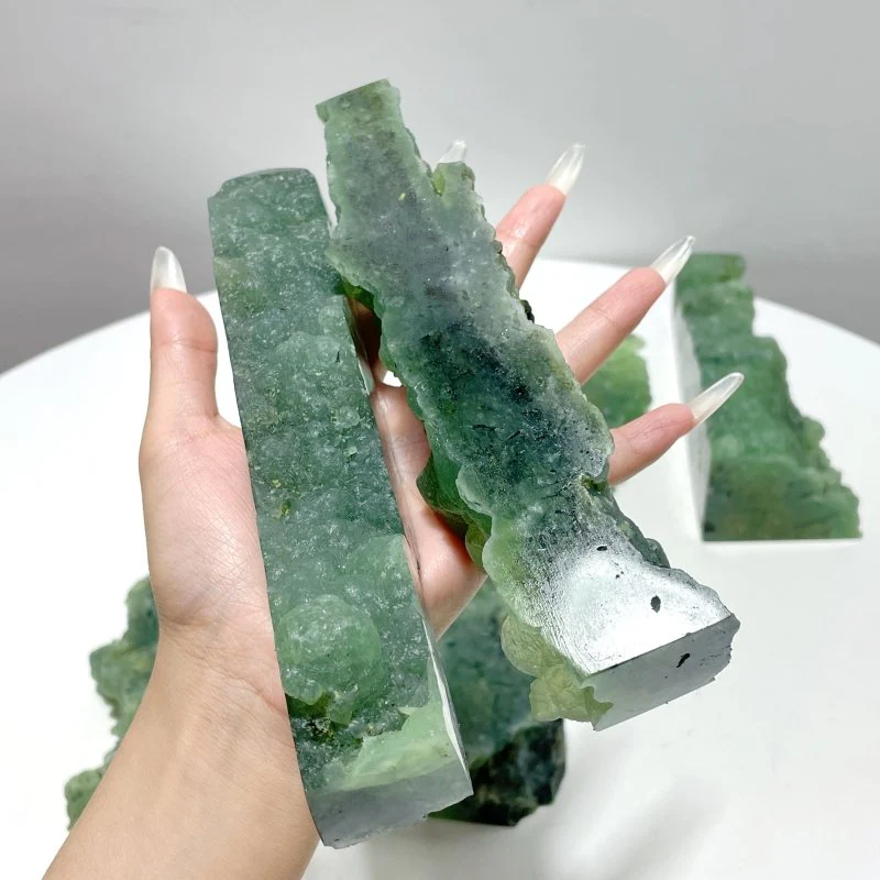 7 Pieces Large Natural Prehnite Tower Raw Side - Image 3