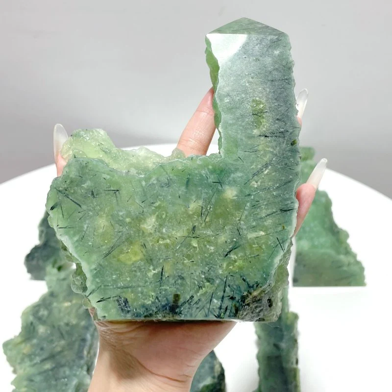 7 Pieces Large Natural Prehnite Tower Raw Side - Image 4