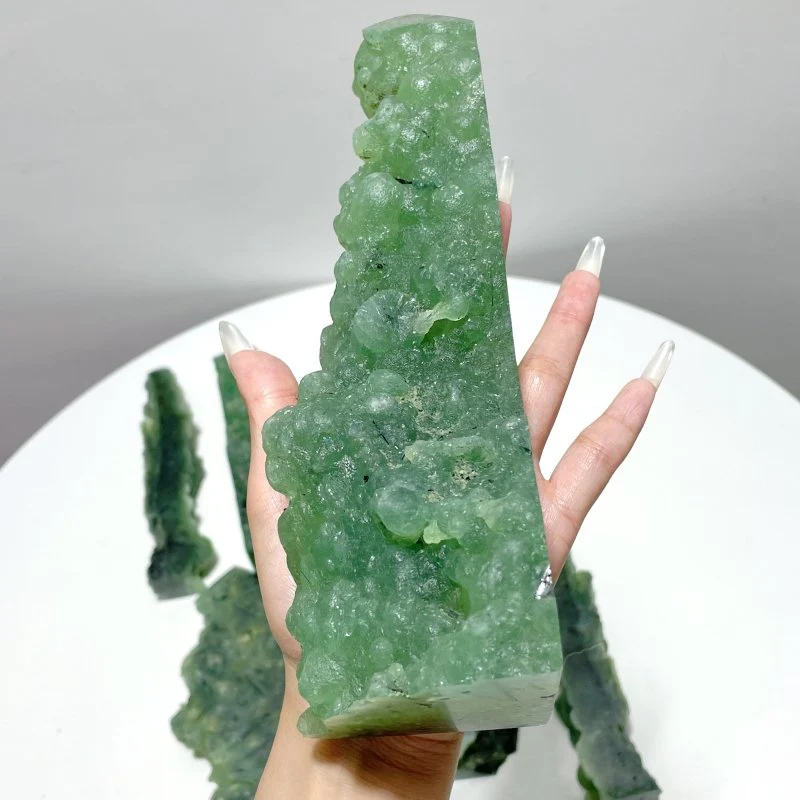 7 Pieces Large Natural Prehnite Tower Raw Side - Image 5