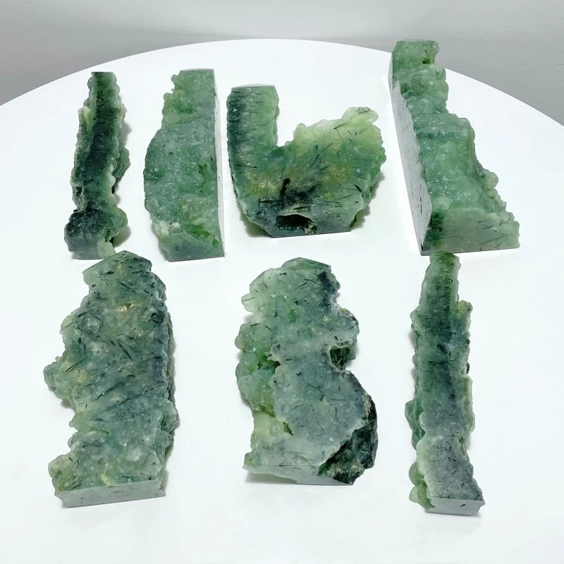 7 Pieces Large Natural Prehnite Tower Raw Side - Image 6