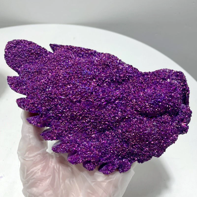Purple Aura Quartz Cluster Angel Wing Carving With Stand - Image 2