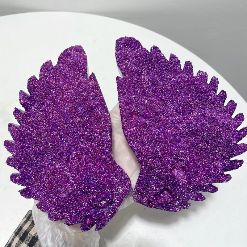Purple Aura Quartz Cluster Angel Wing Carving With Stand - Image 4