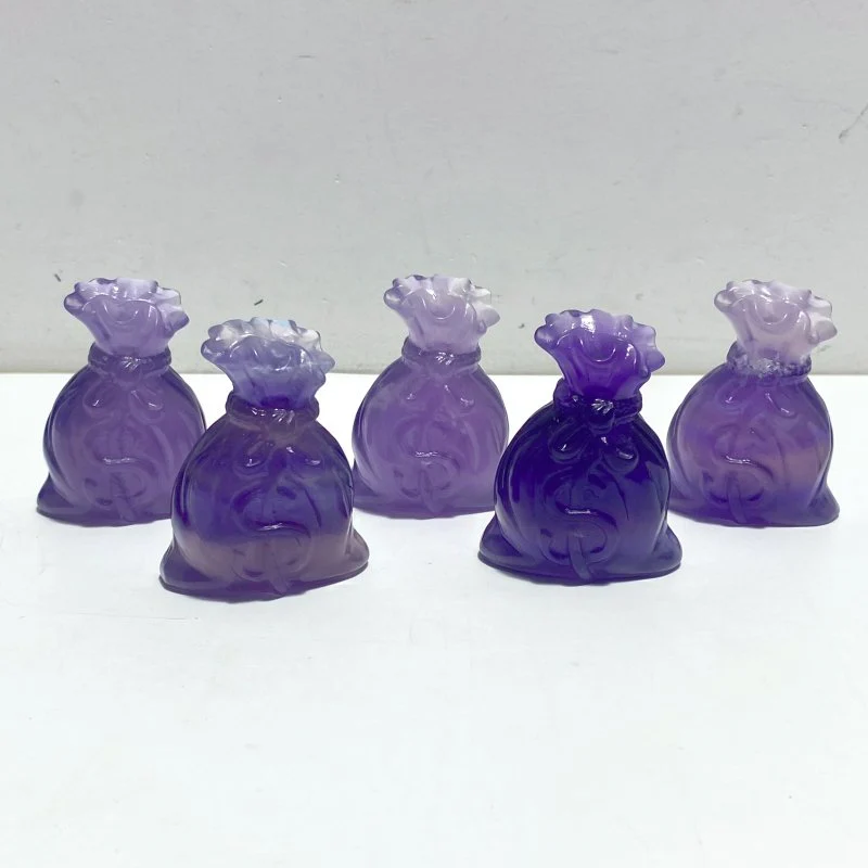 Purple Fluorite Money Bag Carving Wholesale - Image 3