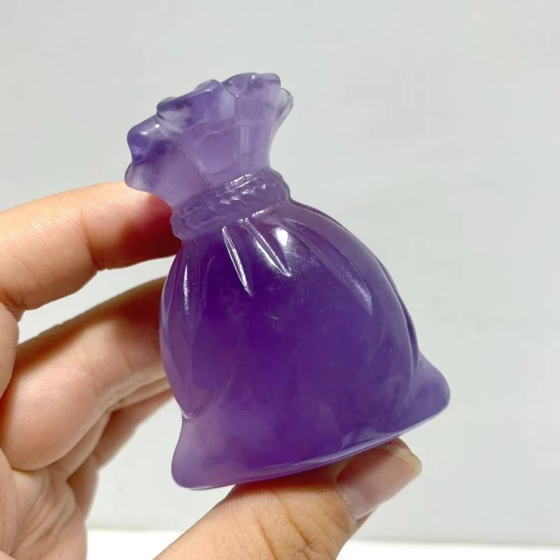 Purple Fluorite Money Bag Carving Wholesale - Image 5
