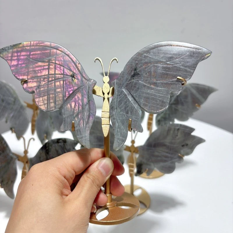 5 Pairs Purple Labradorite Butterfly Wing Carving With Stand - Image 2