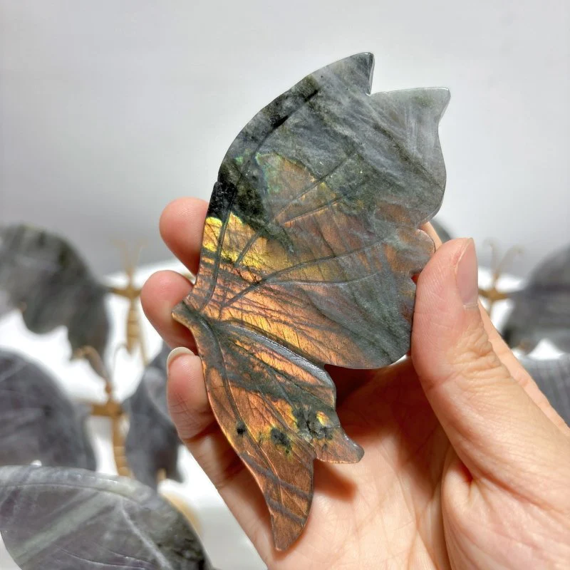 5 Pairs Purple Labradorite Butterfly Wing Carving With Stand - Image 3