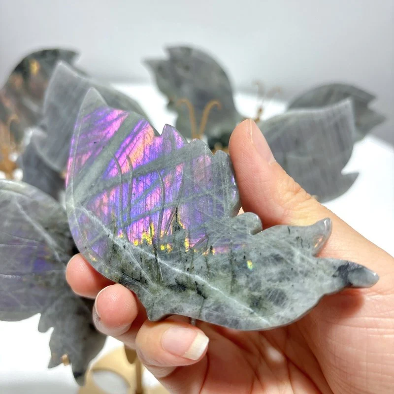 5 Pairs Purple Labradorite Butterfly Wing Carving With Stand - Image 4