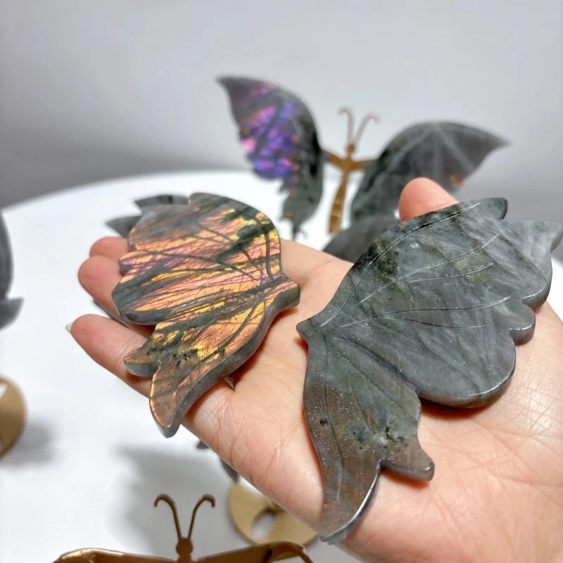 5 Pairs Purple Labradorite Butterfly Wing Carving With Stand - Image 6