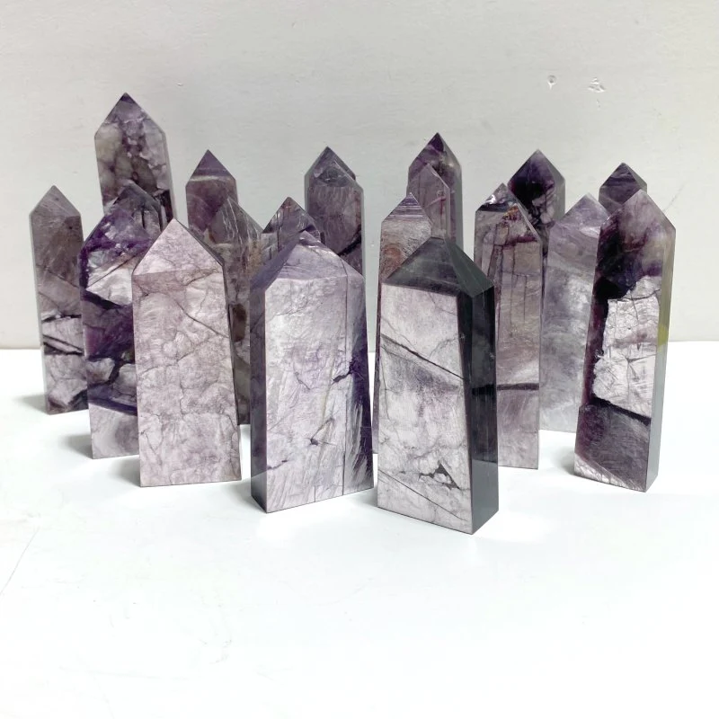 21 Pieces Purple Spark Lepidolite Four-Sided Tower