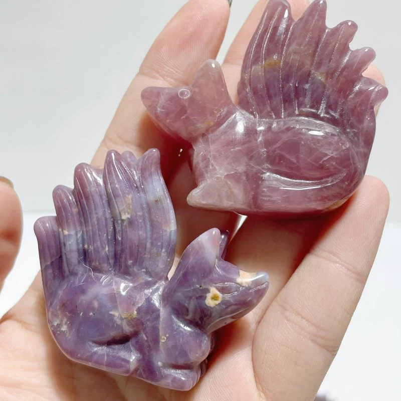 15 Pieces Purple Rose Quartz Nine-Tailed Fox Carving - Image 3