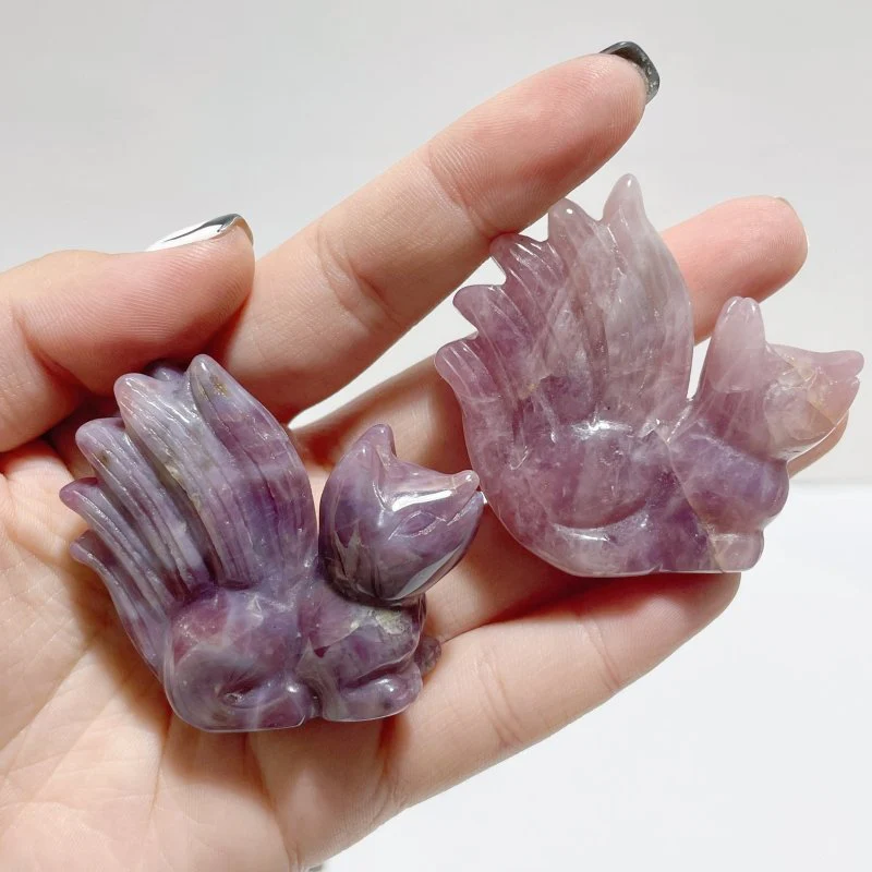 15 Pieces Purple Rose Quartz Nine-Tailed Fox Carving - Image 4