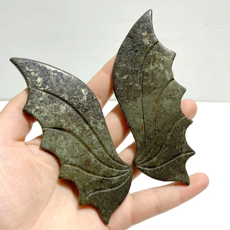 4 Pairs Pyrite Flying Dragon Wing Carving With Stand - Image 3