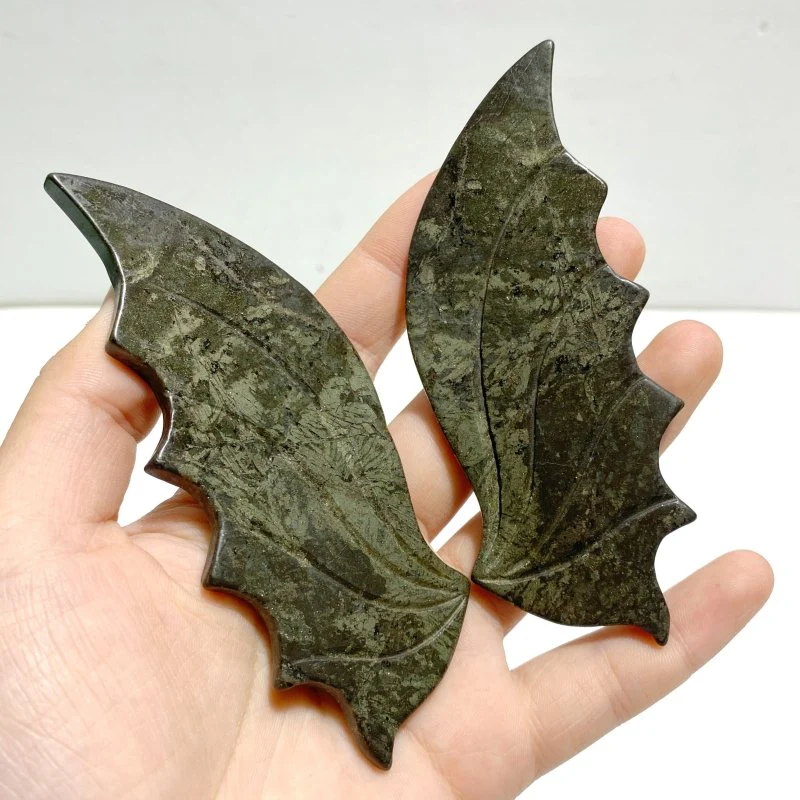 4 Pairs Pyrite Flying Dragon Wing Carving With Stand - Image 4
