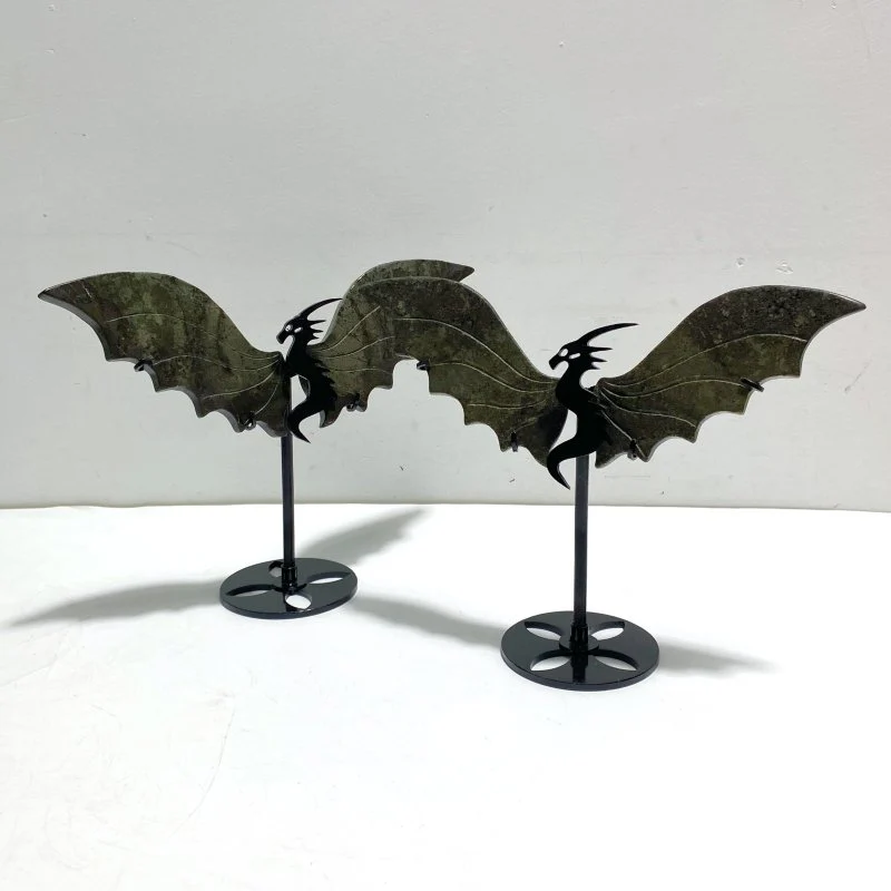 4 Pairs Pyrite Flying Dragon Wing Carving With Stand - Image 7