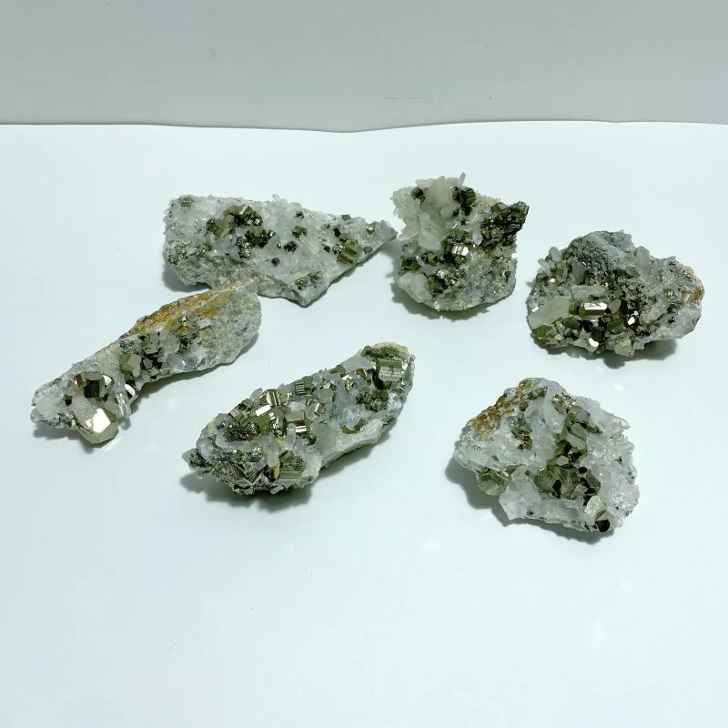 6 Pieces Pyrite Mixed Clear Quartz Cluster Specimen For Collection