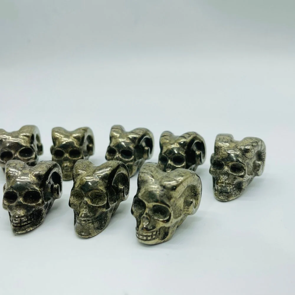 Pyrite Shofar Skull Horned Devil Carving Wholesale - Image 2