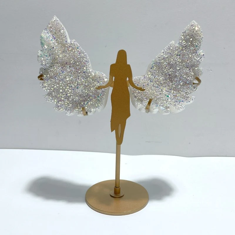 2 Pairs Beautiful Aura Quartz Cluster Angel Wing Carving With Stand - Image 3