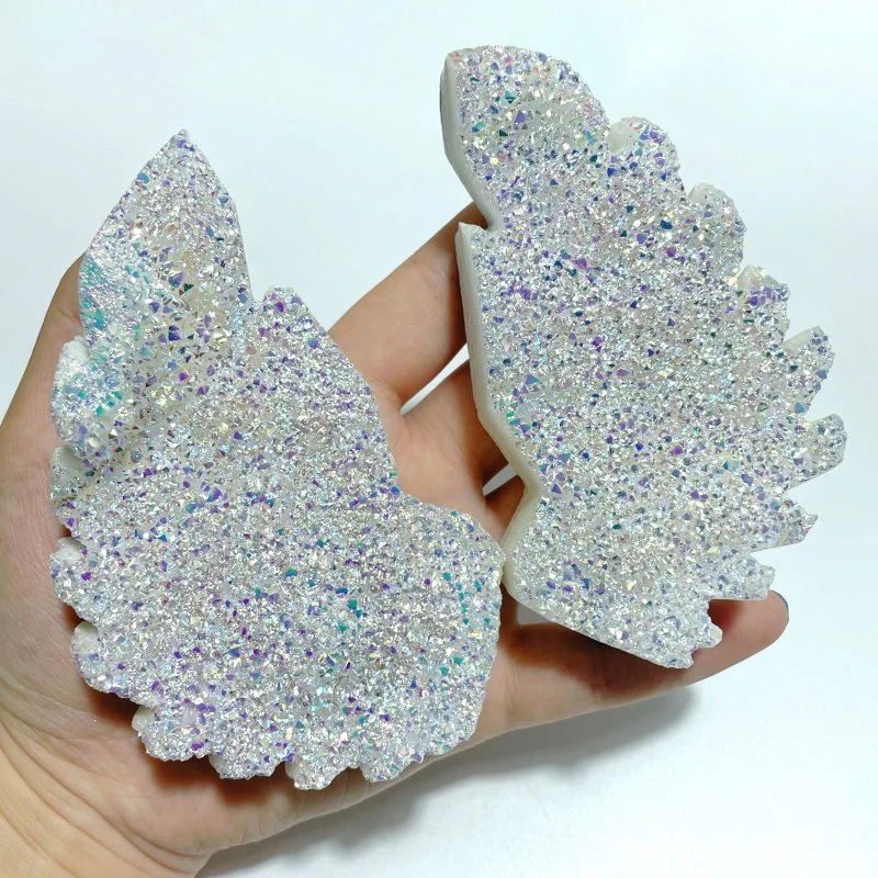2 Pairs Beautiful Aura Quartz Cluster Angel Wing Carving With Stand - Image 4