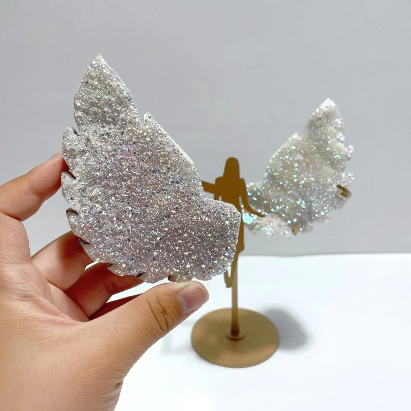 2 Pairs Beautiful Aura Quartz Cluster Angel Wing Carving With Stand - Image 5