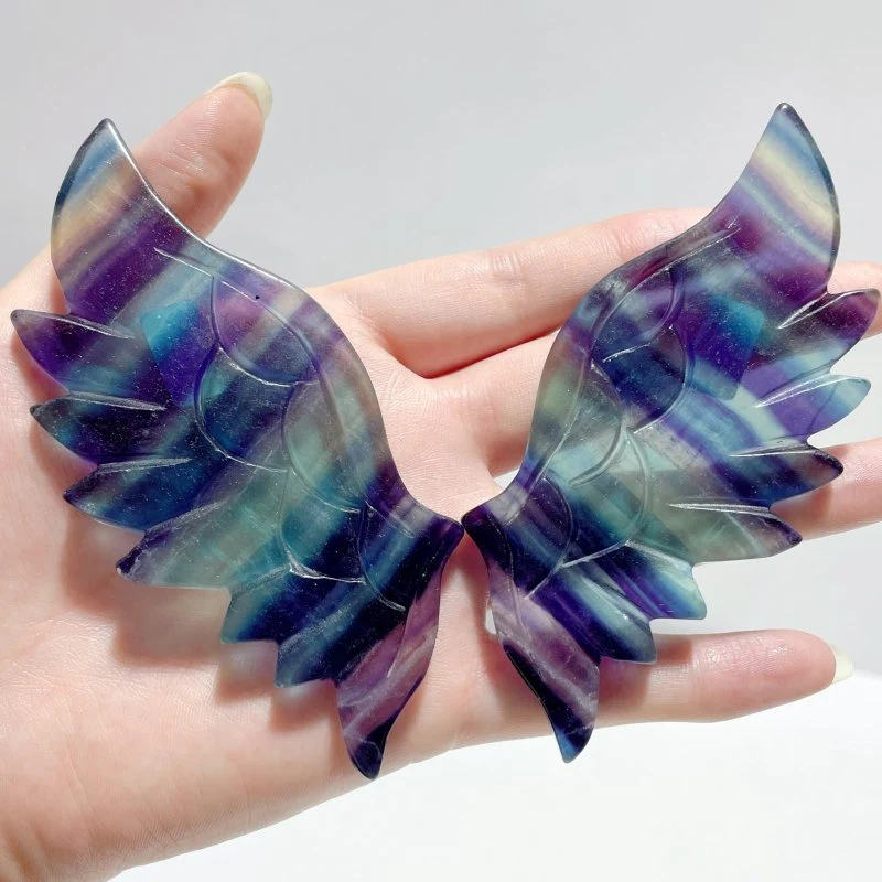 5 Pairs Rainbow Fluorite Angel Wing With Stand - Image 9