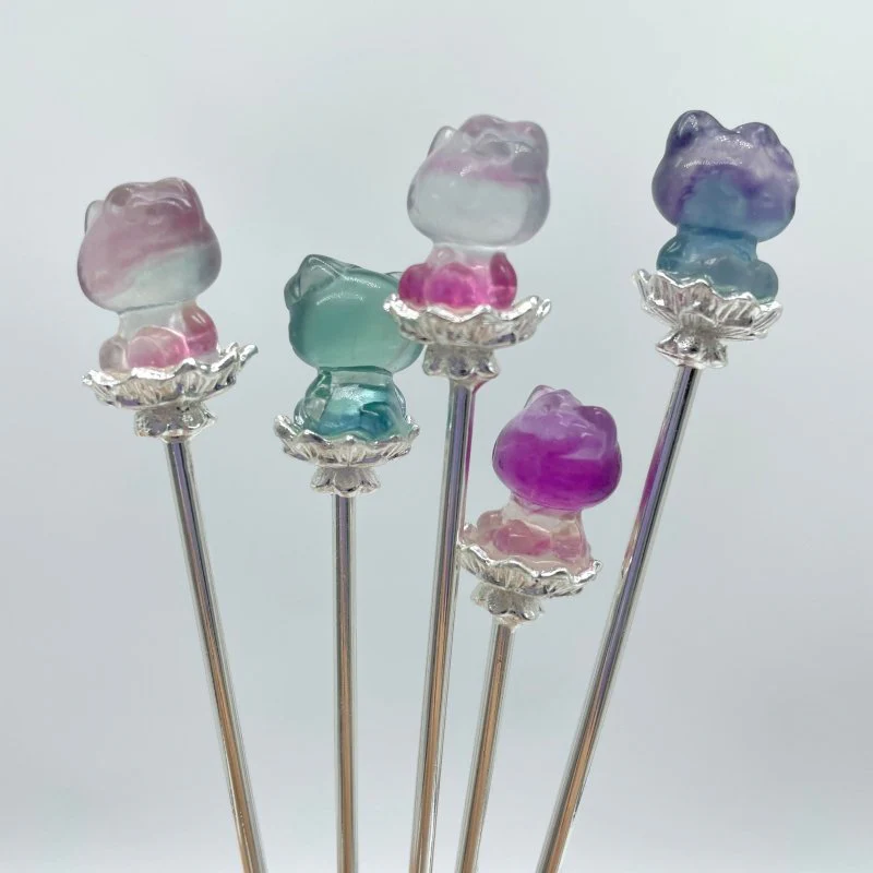 Rainbow Fluorite Animal Hairpin Carving Wholesale - Image 3