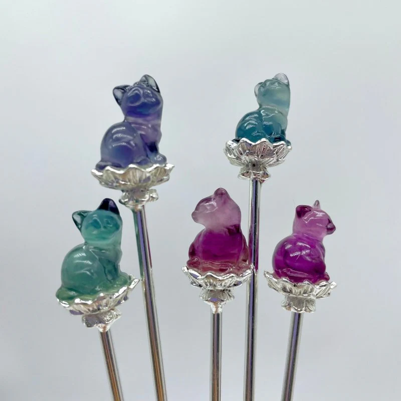 Rainbow Fluorite Animal Hairpin Carving Wholesale - Image 5