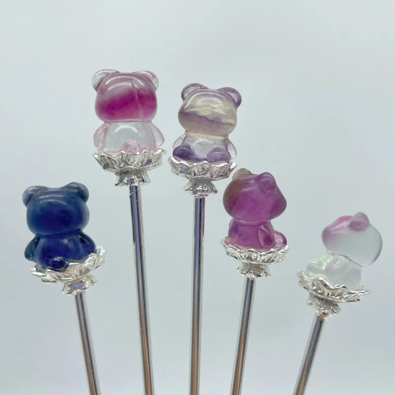 Rainbow Fluorite Animal Hairpin Carving Wholesale - Image 6