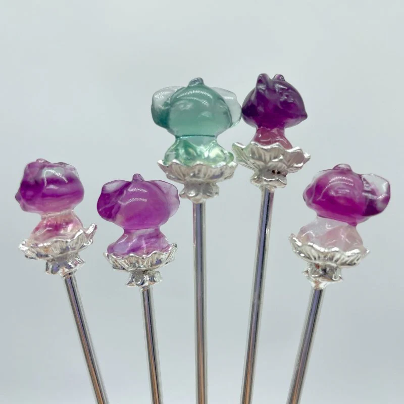 Rainbow Fluorite Animal Hairpin Carving Wholesale - Image 7