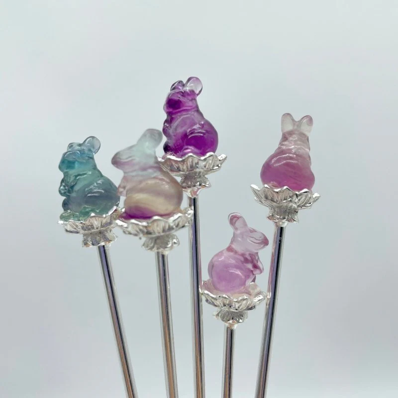 Rainbow Fluorite Animal Hairpin Carving Wholesale - Image 8