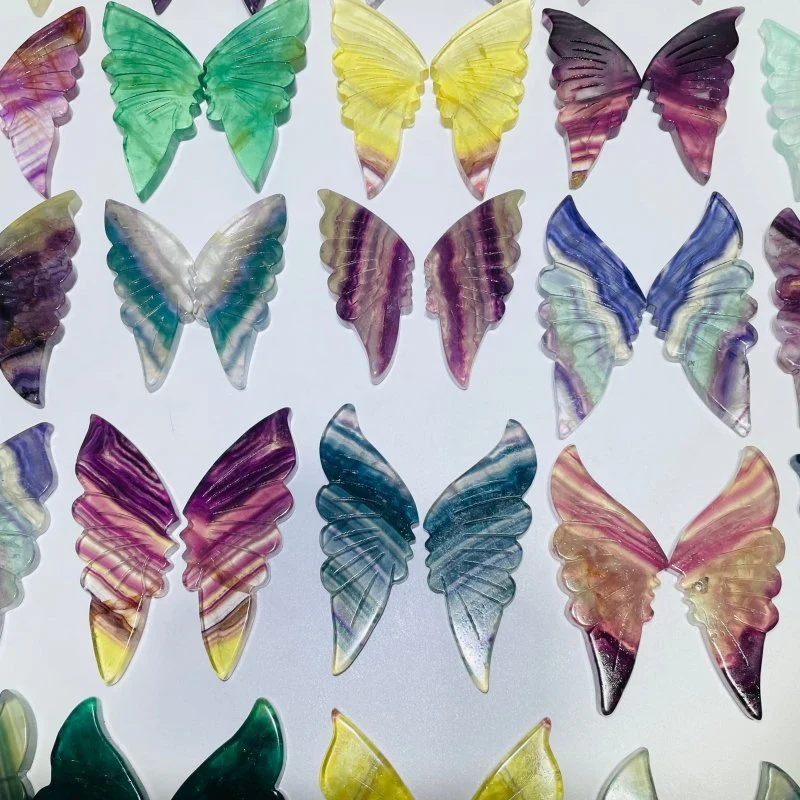 42 Pairs Rainbow Fluorite Butterfly Carving (A2BTF) - Image 2