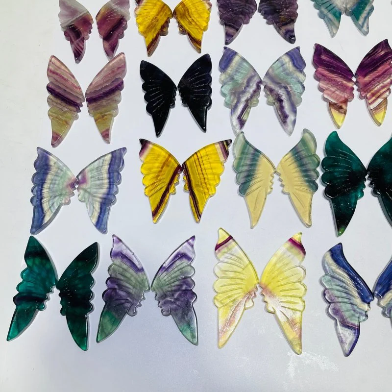 42 Pairs Rainbow Fluorite Butterfly Carving (A2BTF) - Image 3