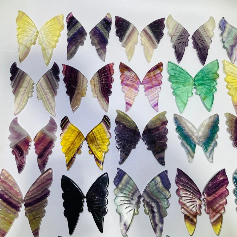 42 Pairs Rainbow Fluorite Butterfly Carving (A2BTF) - Image 7
