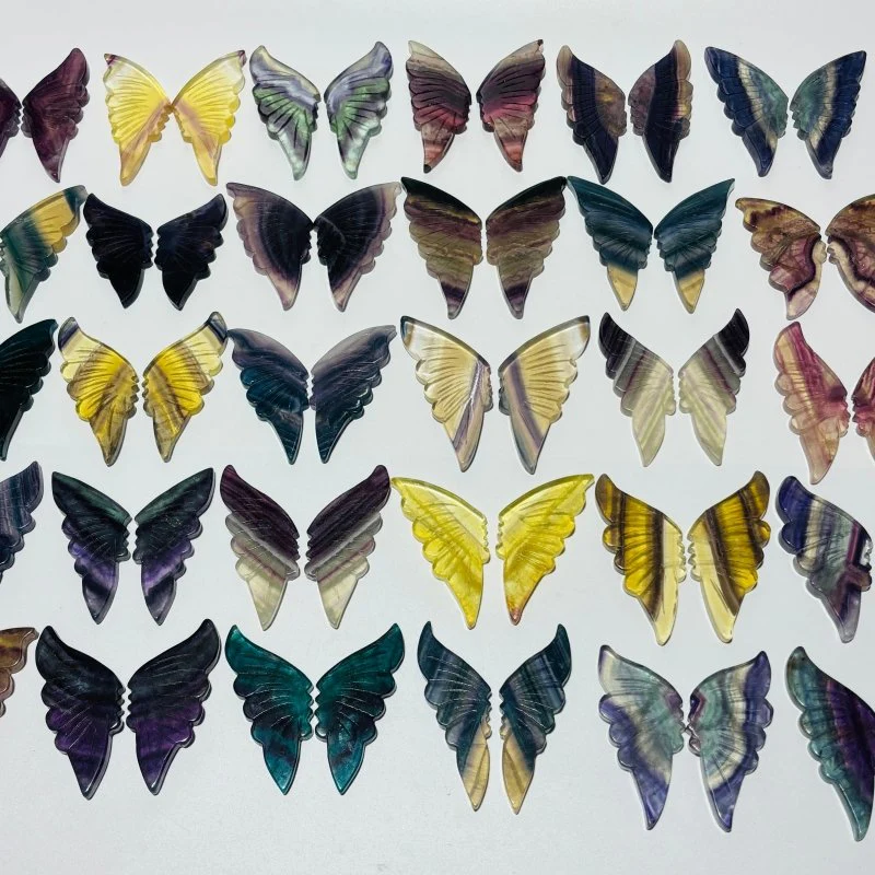 30 Pairs Rainbow Fluorite Butterfly Carving (A3BTF) - Image 5